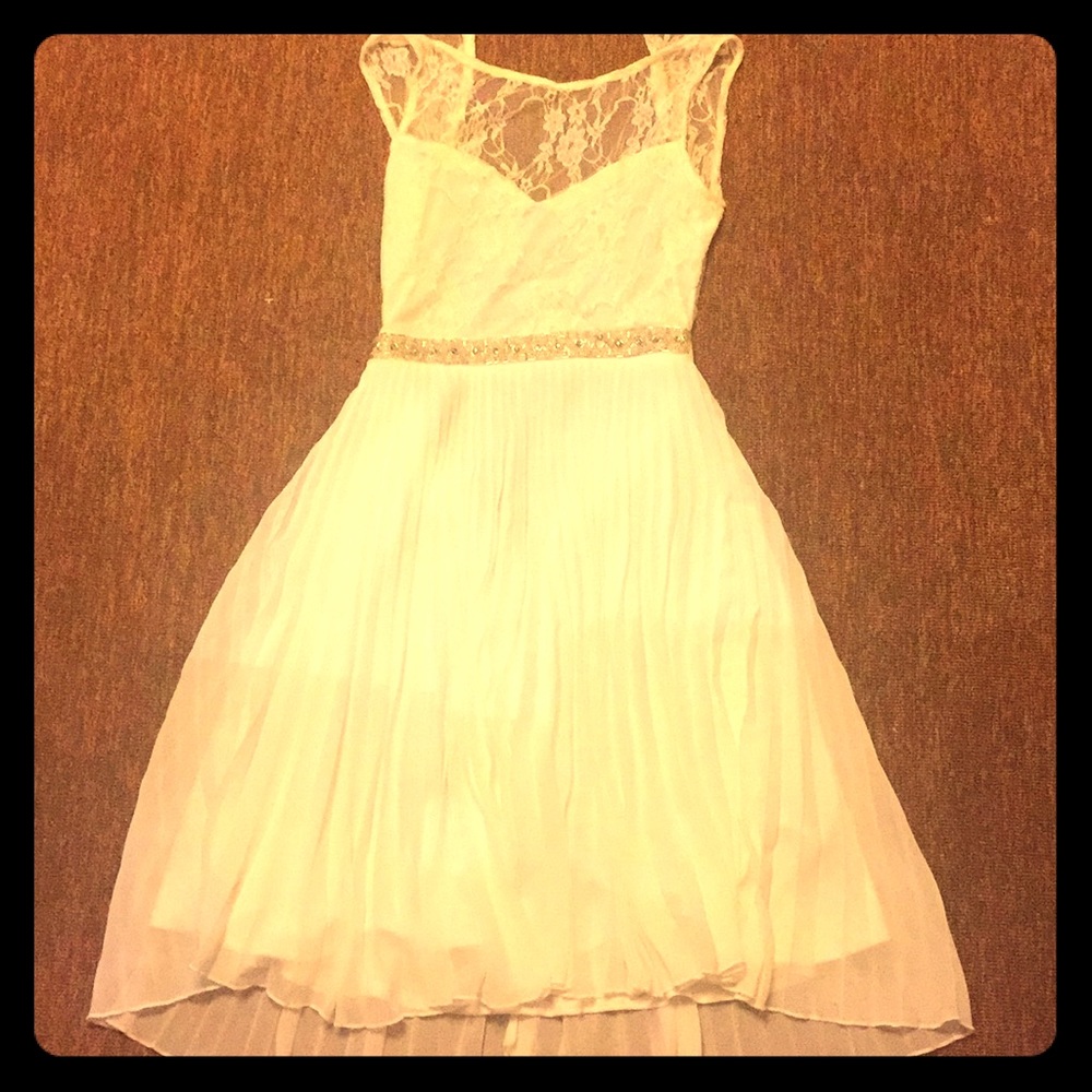 Lace White Sparkle Belt Dress Pleaded - Cute!